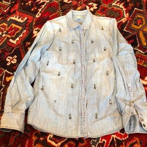 JCrew Chambray Jewel Encrusted Button Down Shirt